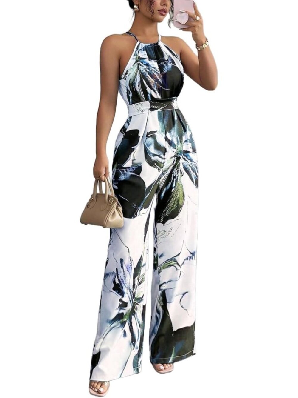 Chic Floral Print Sleeveless Jumpsuit - Bodycon Wide Leg Romper for Parties